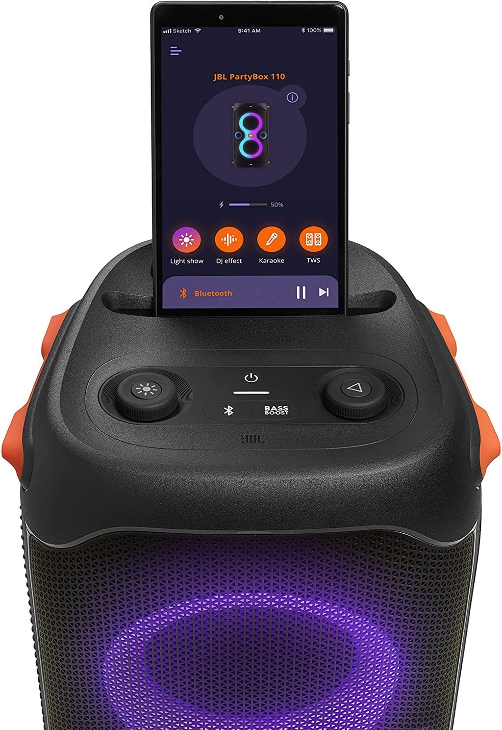 JBL PartyBox 110 Portable Bluetooth Party Speaker | 160W Pro Sound, Dynamic LED Lights, IPX4 Splashproof, 12H Playtime