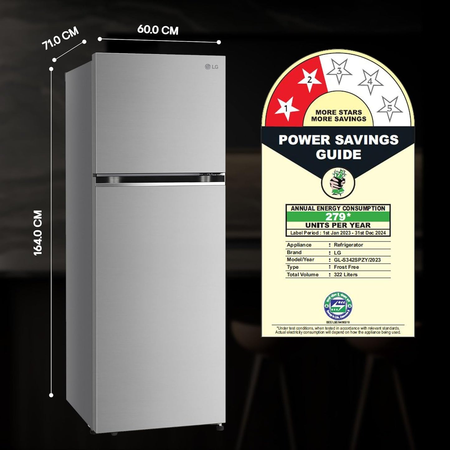 LG GL-S342SPZY 322L 2 Star Frost-Free Double Door Refrigerator | Convertible | Smart Inverter Compressor | Multi Air Flow | Shiny Steel
