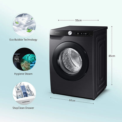 Samsung 12 Kg 5 Star Wi-Fi Inverter Fully-Automatic Front Loading Washing Machine (WW12T504DAB/TL, Black Caviar, In-Built Heater)