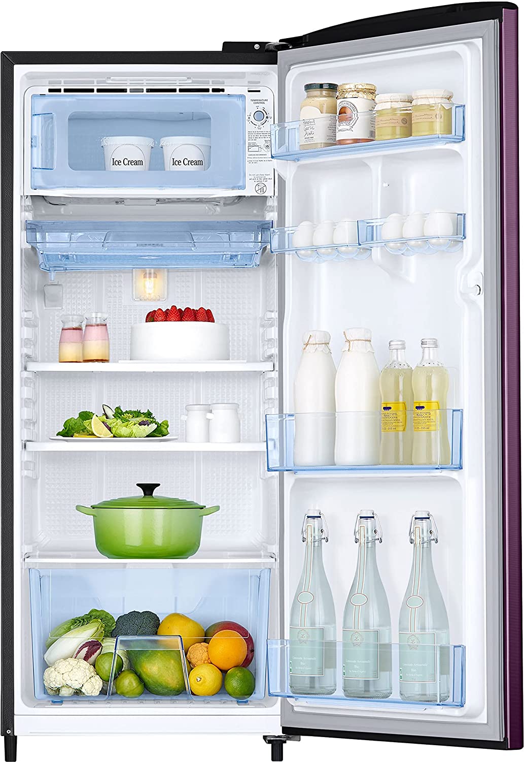 Samsung RR20C2723CR/NL 184L 3 Star Single Door Refrigerator | Direct Cool | Digital Inverter Compressor | Camellia Purple | Base Drawer | Toughened Glass Shelves | 20-Year Warranty | Made in India