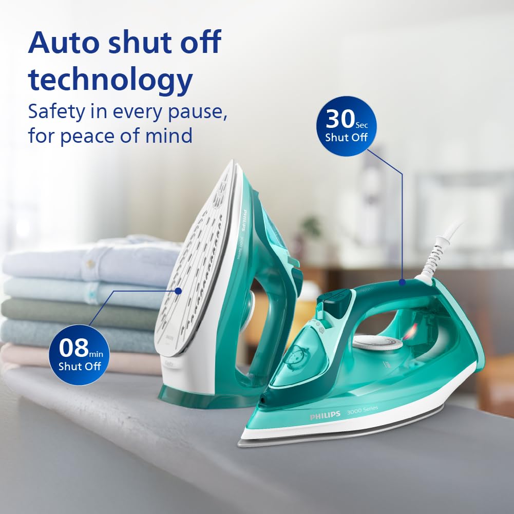 Philips DST3030/70 2400W Steam Iron with Ceramic Soleplate, 180g Steam Boost & Auto Shut-Off – Green