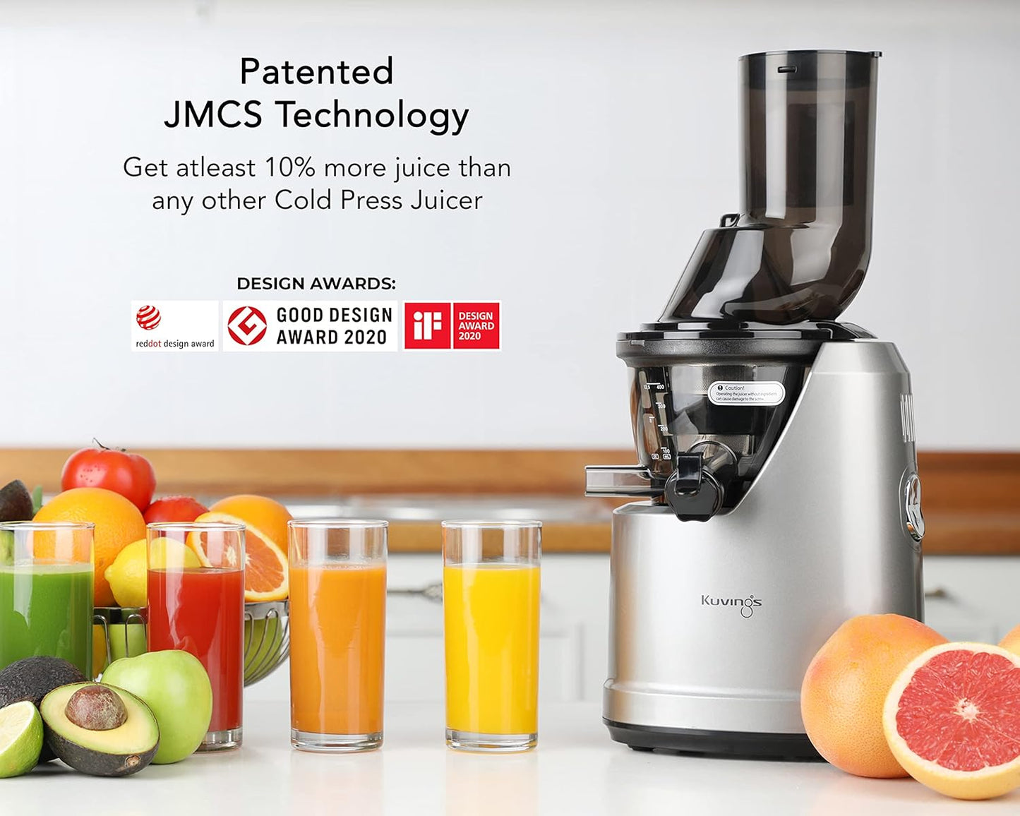 Kuvings B1700 Dark Silver Cold Press Whole Slow Juicer, Patented JMCS Technology for 10% More Juice, All-in-1 Fruit & Vegetable Juicer, 12 Yrs Warranty (Motor), PAN India Services, 240W Strong Motor