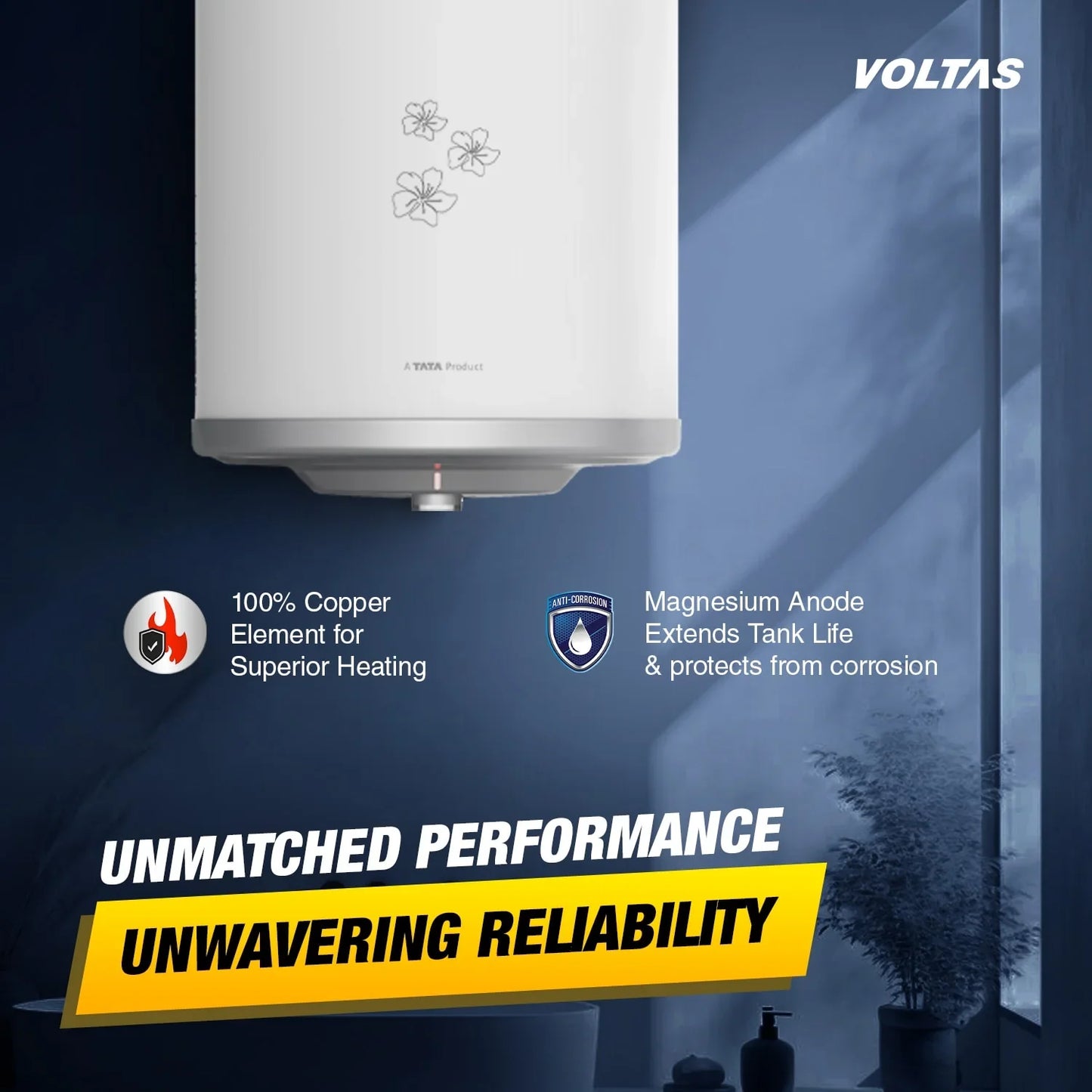 Voltas Aqua Prime 15L 4-Star Water Heater (2000 W, Quartzline, Copper Element) | Free Installation | Suraj Electronics Delhi NCR 15L (2000 W) 4610035