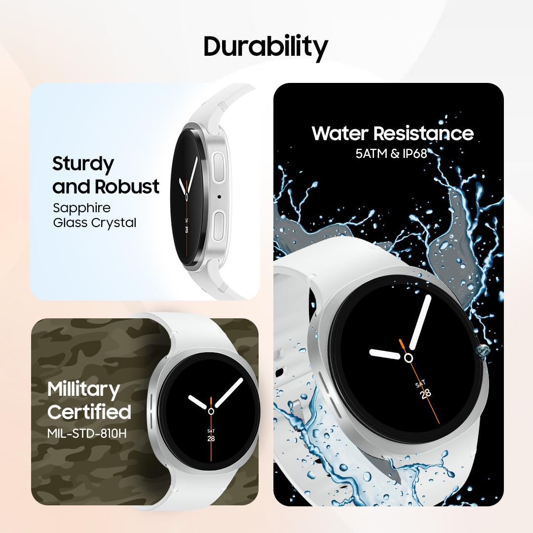 Samsung Galaxy Watch8 (44mm, LTE, Silver) with 3nm Processor | Dual GPS | Sapphire Glass & Armor Aluminum | 5ATM & IP68 | BP, ECG, IHRN & Vascular Load Monitoring | Anti-oxidant Index