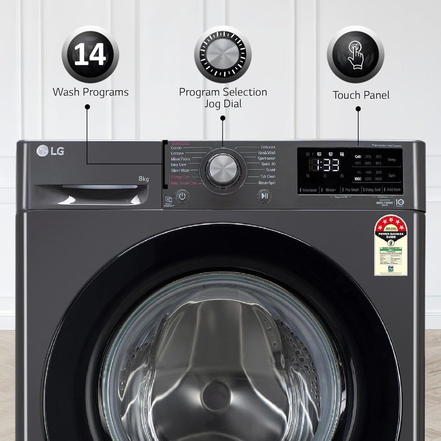 LG FHP1208Z3M 8 Kg 5 Star AI Direct Drive Front Load Washing Machine with Steam &amp; 6 Motion DD | Suraj Electronics Delhi NCR