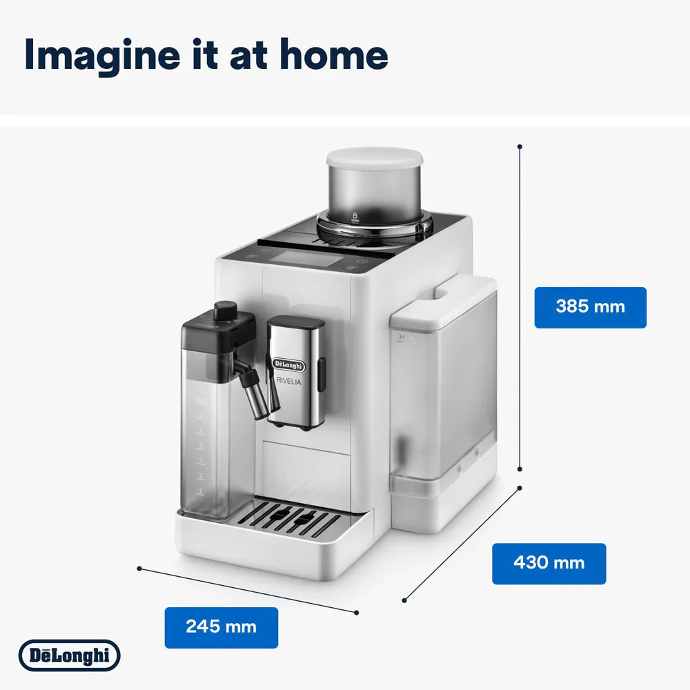 De’Longhi Rivelia EXAM440.55.W | Fully Automatic Coffee Machine | Bean-to-Cup | LatteCrema Hot | 3.5” Touch Display |White Suraj Electronics Delhi NCR