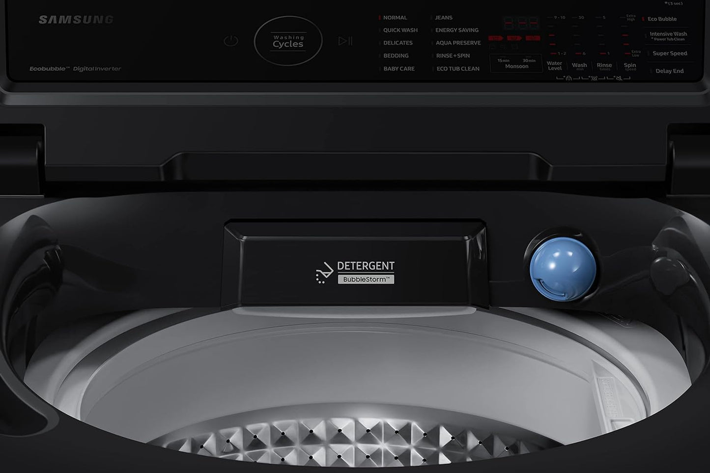 Samsung WA80BG4545BVTL 8 Kg 5 Star Fully Automatic Top Load Washing Machine (Black Caviar) with EcoBubble, BubbleStorm, Super Speed, Digital Inverter Motor & 10 Wash Programs