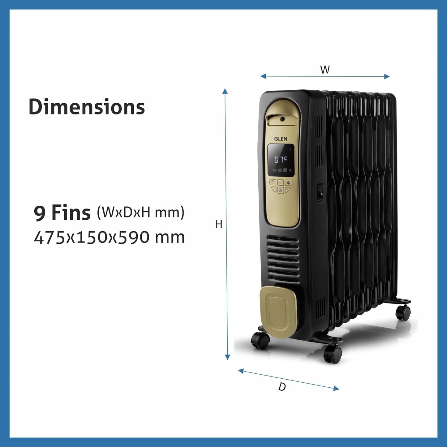 Glen HA 7013 13 Fin Oil Filled Radiator Room Heater | 2900 W | Digital Display | PTC Fan | 2 Years Warranty | Suraj Electronics Delhi NCR