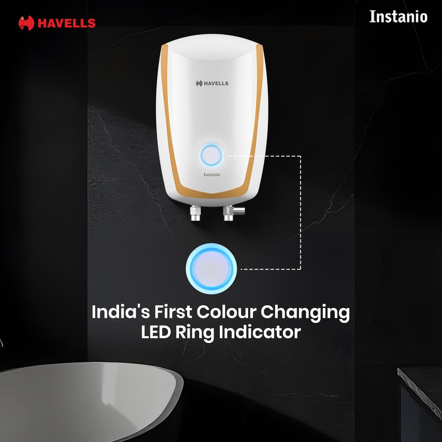 Havells Instanio 3L Instant Water Heater(Geyser)|Temp. Sensing LED Indicator| Rust & Shock Proof Body| ISI Marked|Warranty:5 year on Inner Tank| High Rise Compatible(White Mustard) GHWAIAPWH003