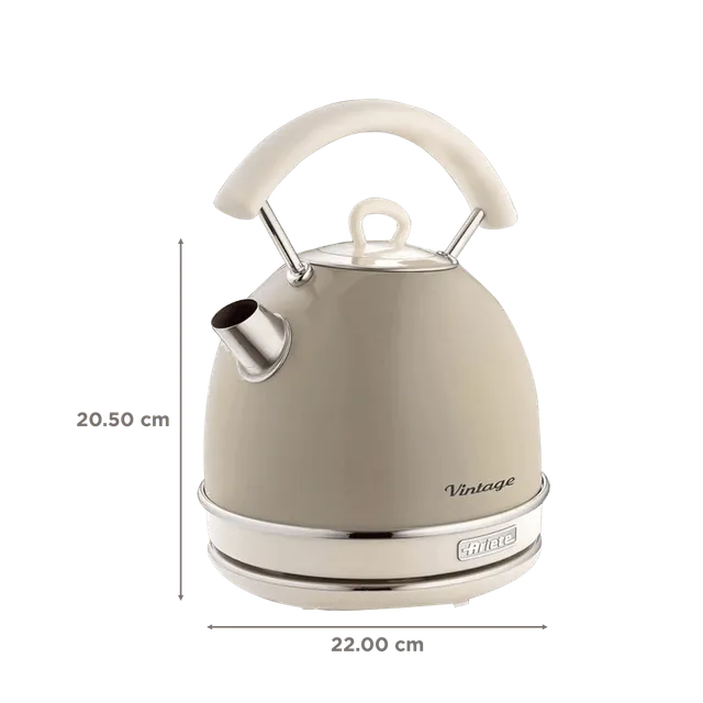Ariete 2877 Vintage 1.7L Electric Kettle (Beige) | 2000W Stainless Steel | Retro Design | 360° Cordless Base | Auto Shut-Off