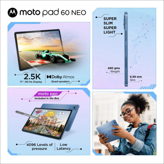 Moto Pad 60 Neo 27.94 cm (11 Inch) WiFi Tablet with Pen, 8 GB RAM, 128 GB, Pantone Malibu Blue, ZAGV0001IN