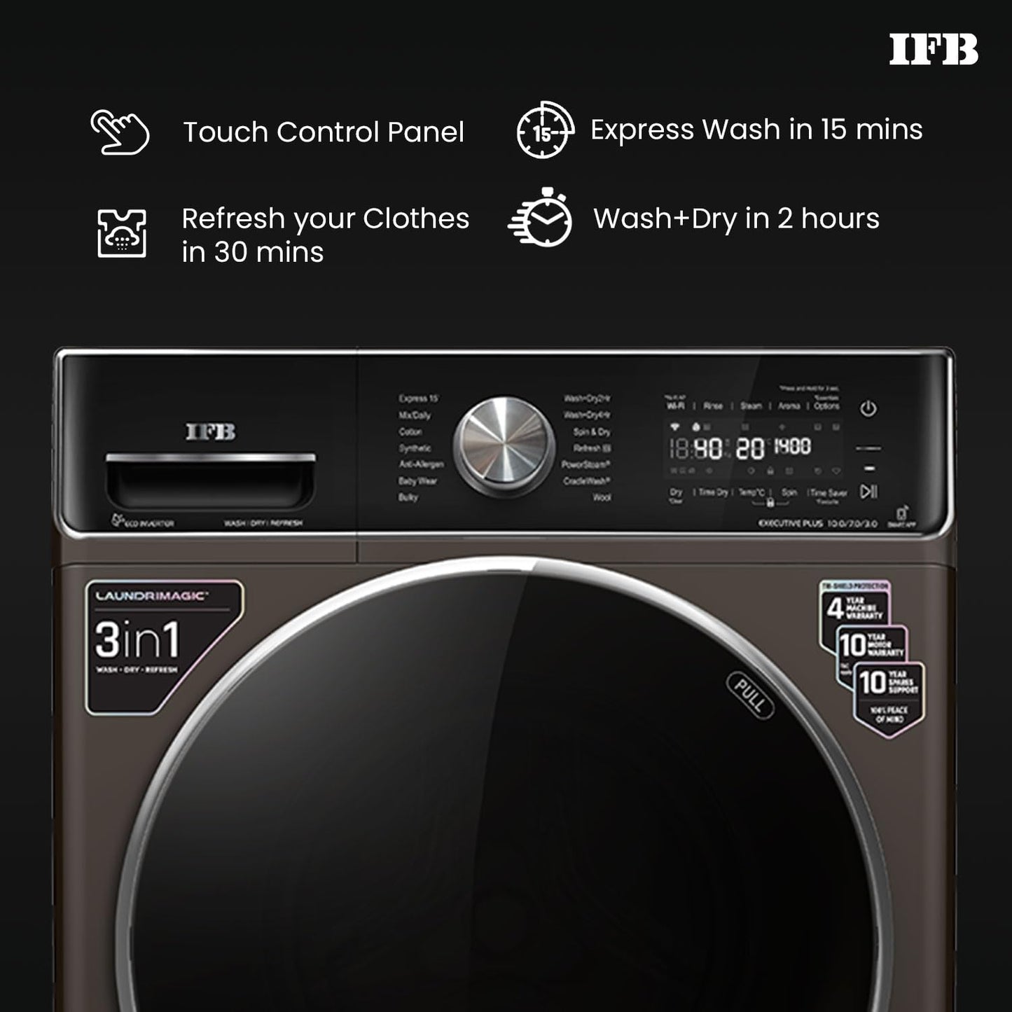 IFB Washer Dryer Executive Plus ZXM 10.0/7.0/3.0kg 5 Star Inverter Fully-Automatic Front Loading Washing Machine