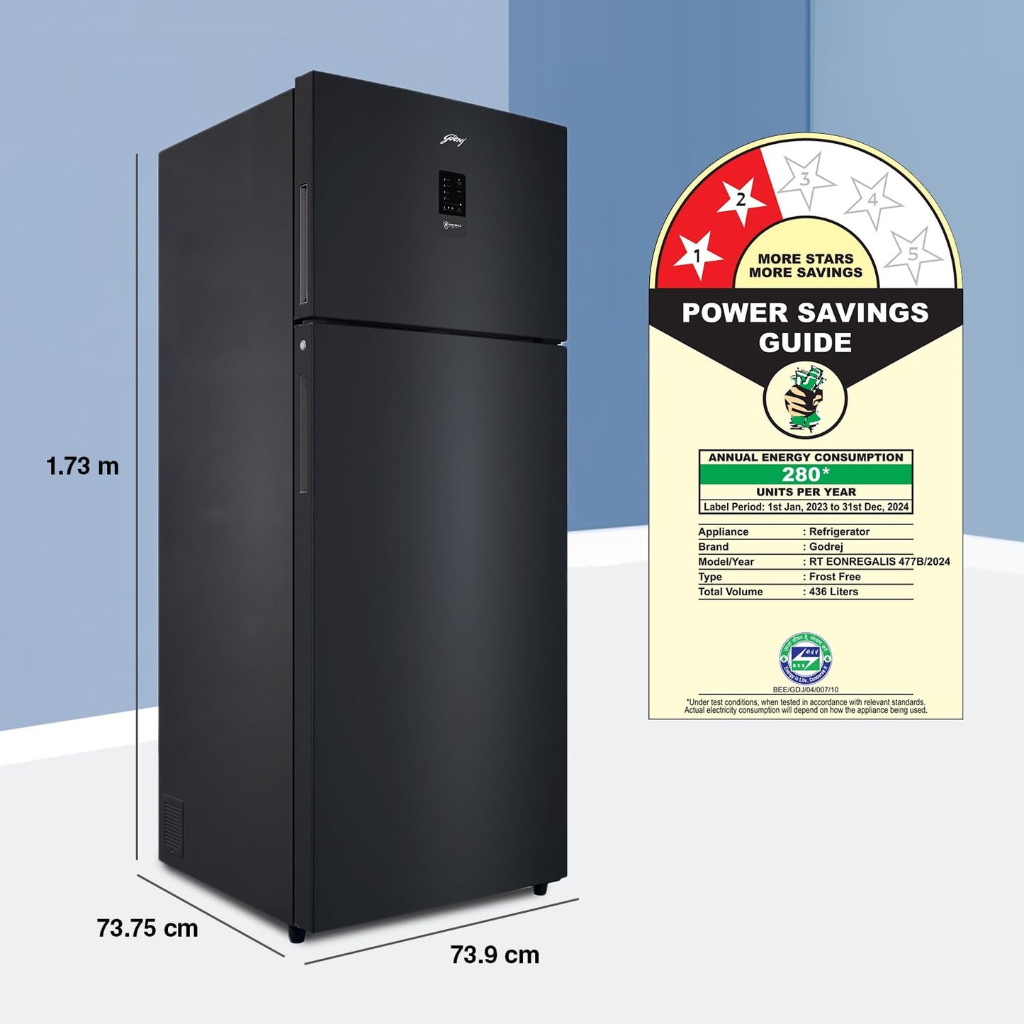 Godrej RT EONREGALIS 477B RCI MT BK | 436L Frost-Free Double Door Refrigerator | Matte Black | 2-Star | Suraj Electronics Delhi NCR