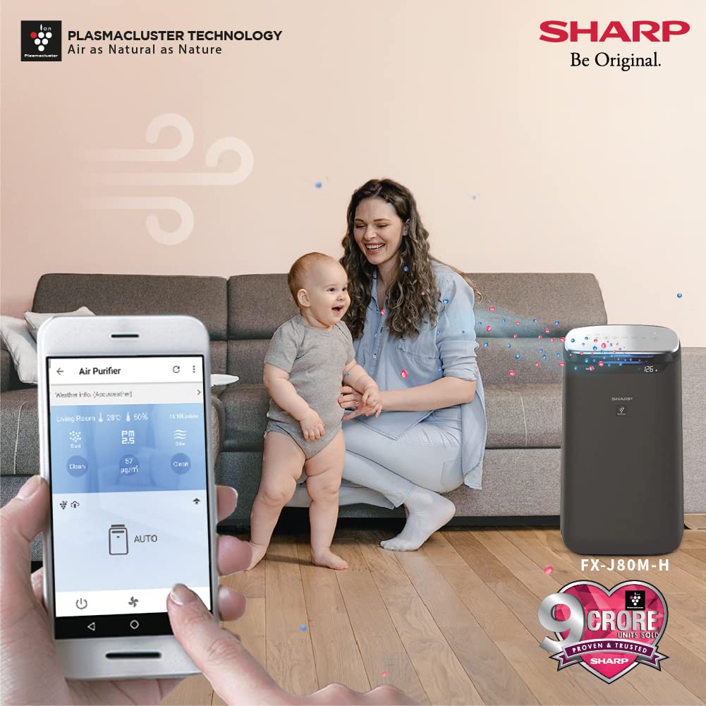 SHARP FX-J80M-H Wi-Fi Air Purifier – Plasmacluster Technology, HEPA H14 Filter, Carbon Filter, Covers 680 Sq. Ft., Portable & Sleep Mode