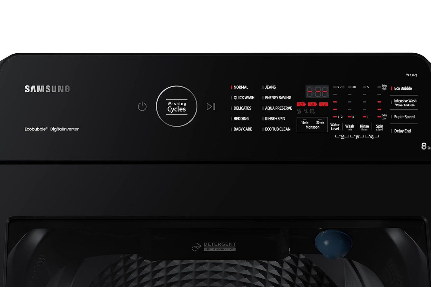 Samsung WA80BG4545BVTL 8 Kg 5 Star Fully Automatic Top Load Washing Machine (Black Caviar) with EcoBubble, BubbleStorm, Super Speed, Digital Inverter Motor & 10 Wash Programs