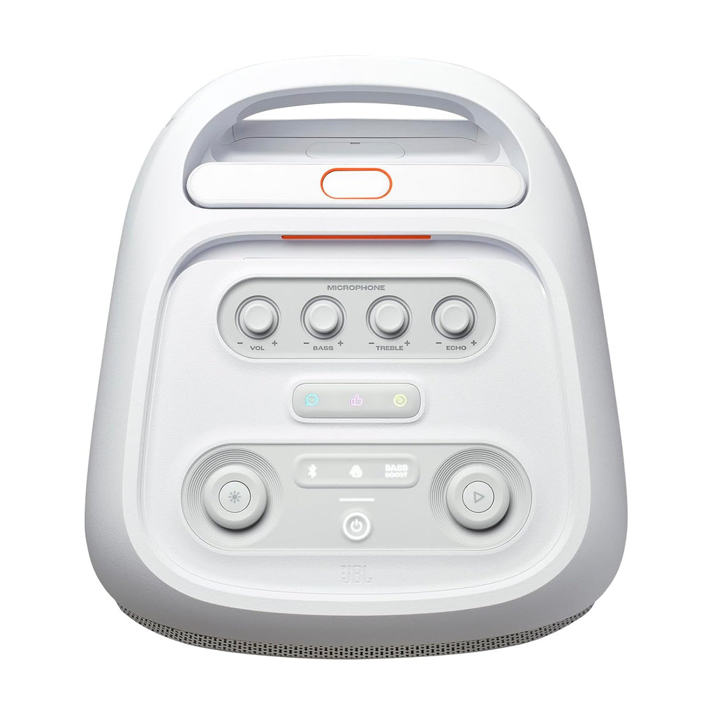 JBL Partybox 320 (White) 240W Portable Bluetooth Party Speaker | AI Sound Boost | Futuristic Light Show | 18H Battery | Mic & Guitar Input
