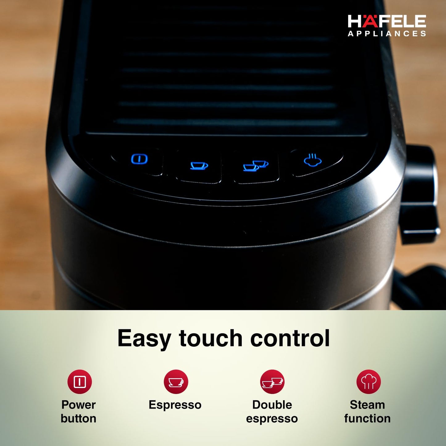 Hafele U-Kaffee Espresso Coffee Machine | 15-Bar Pressure | Adjustable Milk Frother | Thermoblock 1450W | Suraj Electronics Delhi NCR