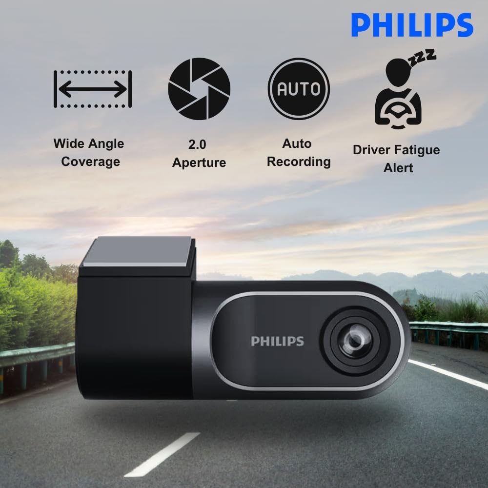 Philips GoSure GS3001 Full HD 1080p Dash Camera for Car | Wi-Fi, Night Vision, G-Sensor, ADAS, Loop Recording