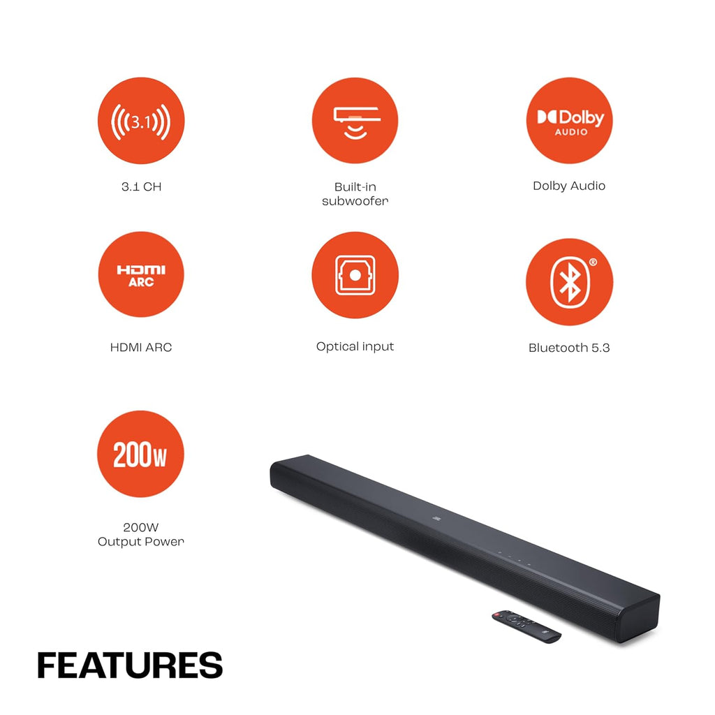JBL Cinema SB510 3.1 Channel Dolby Audio Soundbar with Built-in Subwoofer, Bluetooth 5.3 & HDMI ARC (200W)