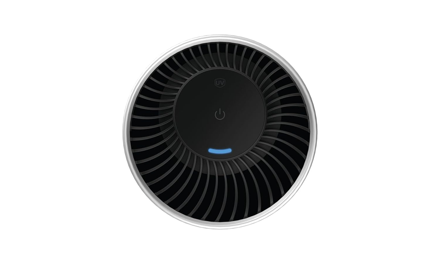 Philips GoPure Style S3601 Car Air Purifier with HEPA filteration captures particles as small as 0.004um (Equivelant to H14 Grade), UVC light eliminating >99.9% of bacteria and viruses, Ozone free certified product.