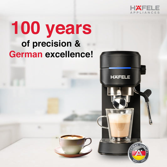 Hafele U-Kaffee Espresso Coffee Machine | 15-Bar Pressure | Adjustable Milk Frother | Thermoblock 1450W | Suraj Electronics Delhi NCR
