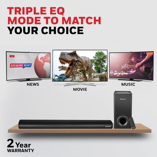 Honeywell Trueno U3000 160W 2.1 Channel Soundbar with Wired Subwoofer, HDMI ARC, Optical, Bluetooth & Remote – Black