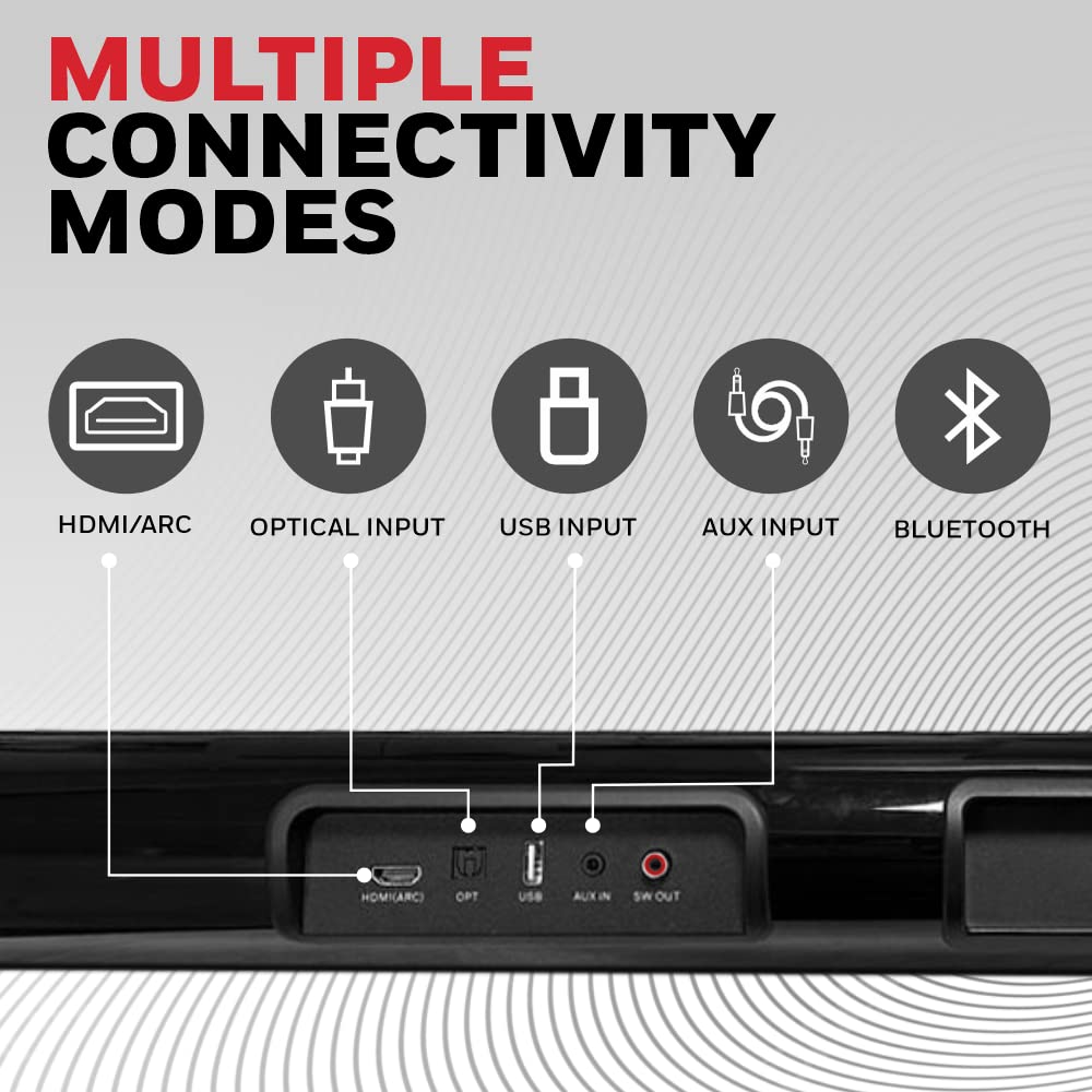 Honeywell Trueno U3000 160W 2.1 Channel Soundbar with Wired Subwoofer, HDMI ARC, Optical, Bluetooth & Remote – Black