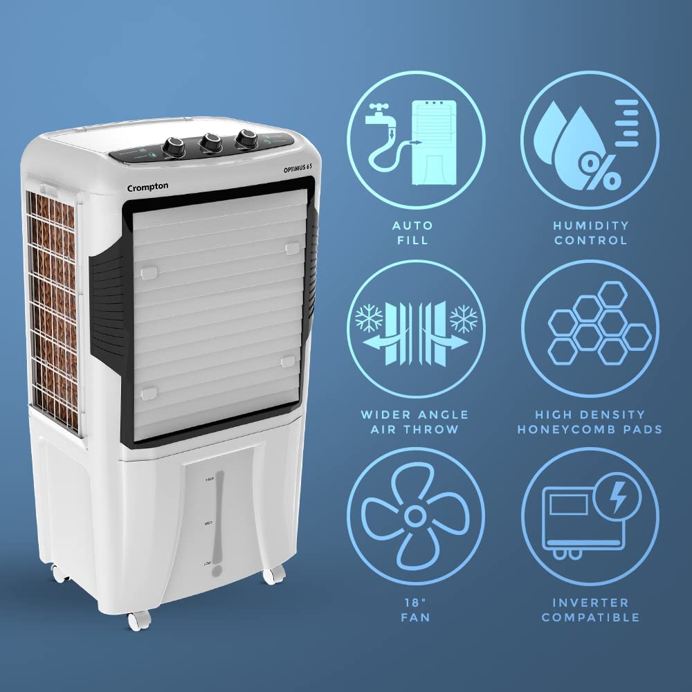 Crompton Optimus 65 Desert Air Cooler | 65 L Tank | Everlast Pump | Large Ice Chamber | Humidity Control | Suraj Electronics Delhi NCR