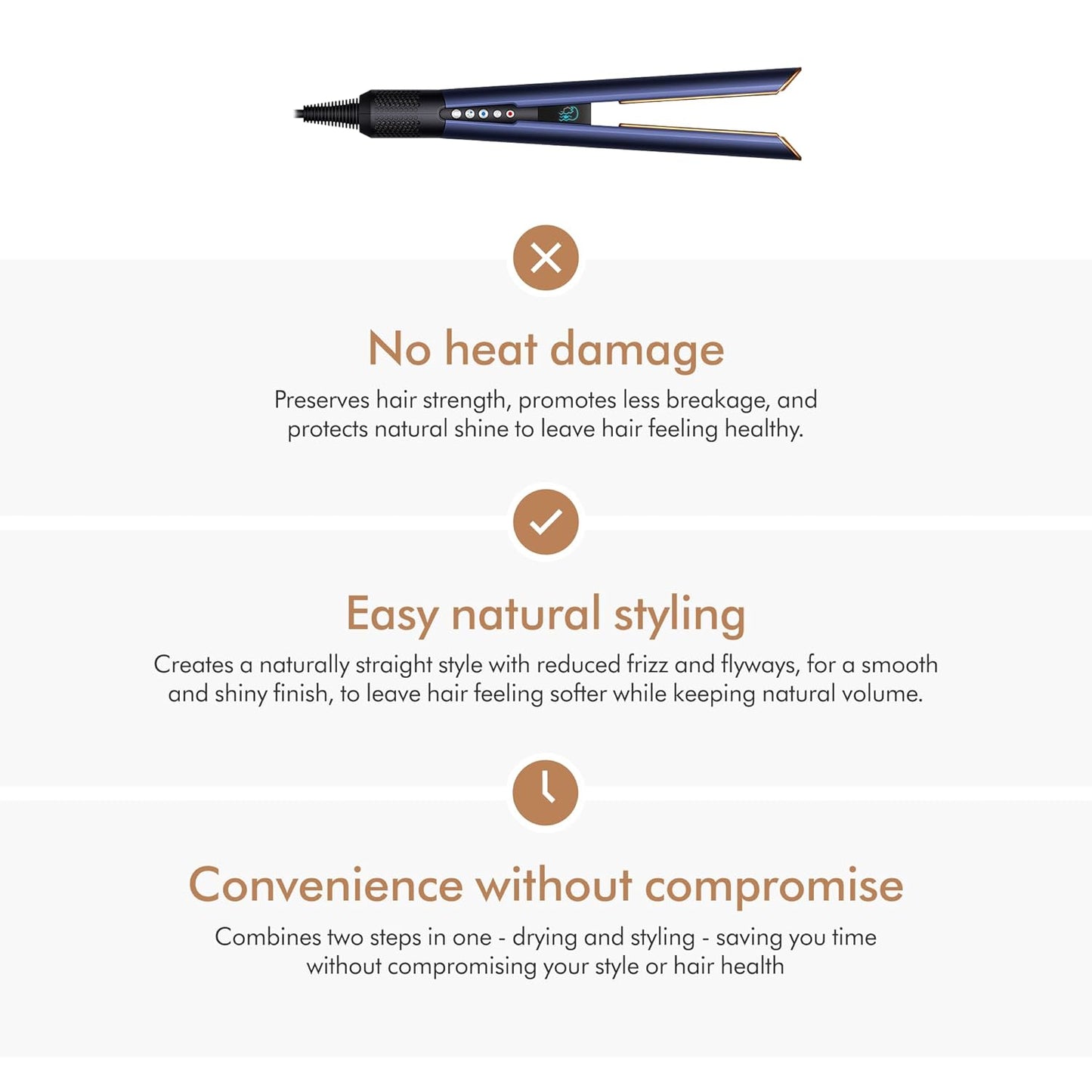 Dyson Airstrait™ HT01-PBRC-IN Hair Straightener with Wet to Dry Styling, No Heat Damage, Filtered Airflow & LCD Display (Prussian Blue/Rich Copper)