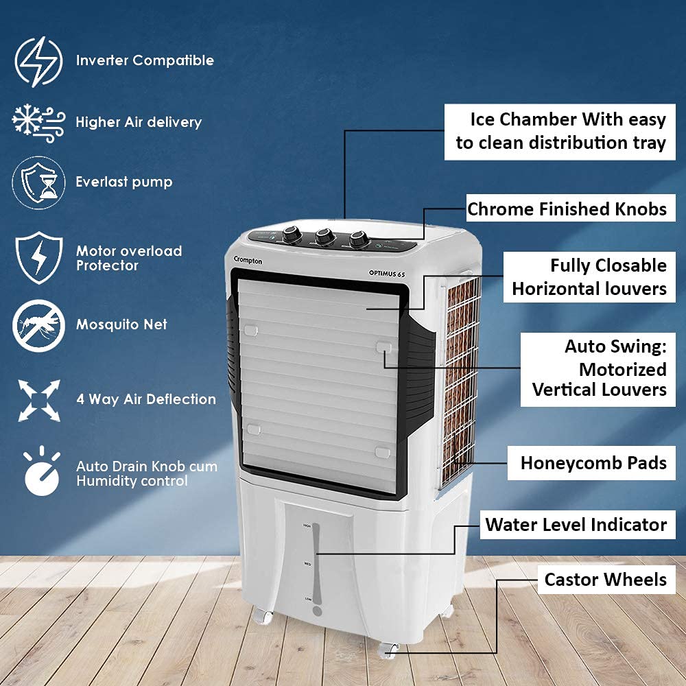 Crompton Optimus 65 Desert Air Cooler | 65 L Tank | Everlast Pump | Large Ice Chamber | Humidity Control | Suraj Electronics Delhi NCR