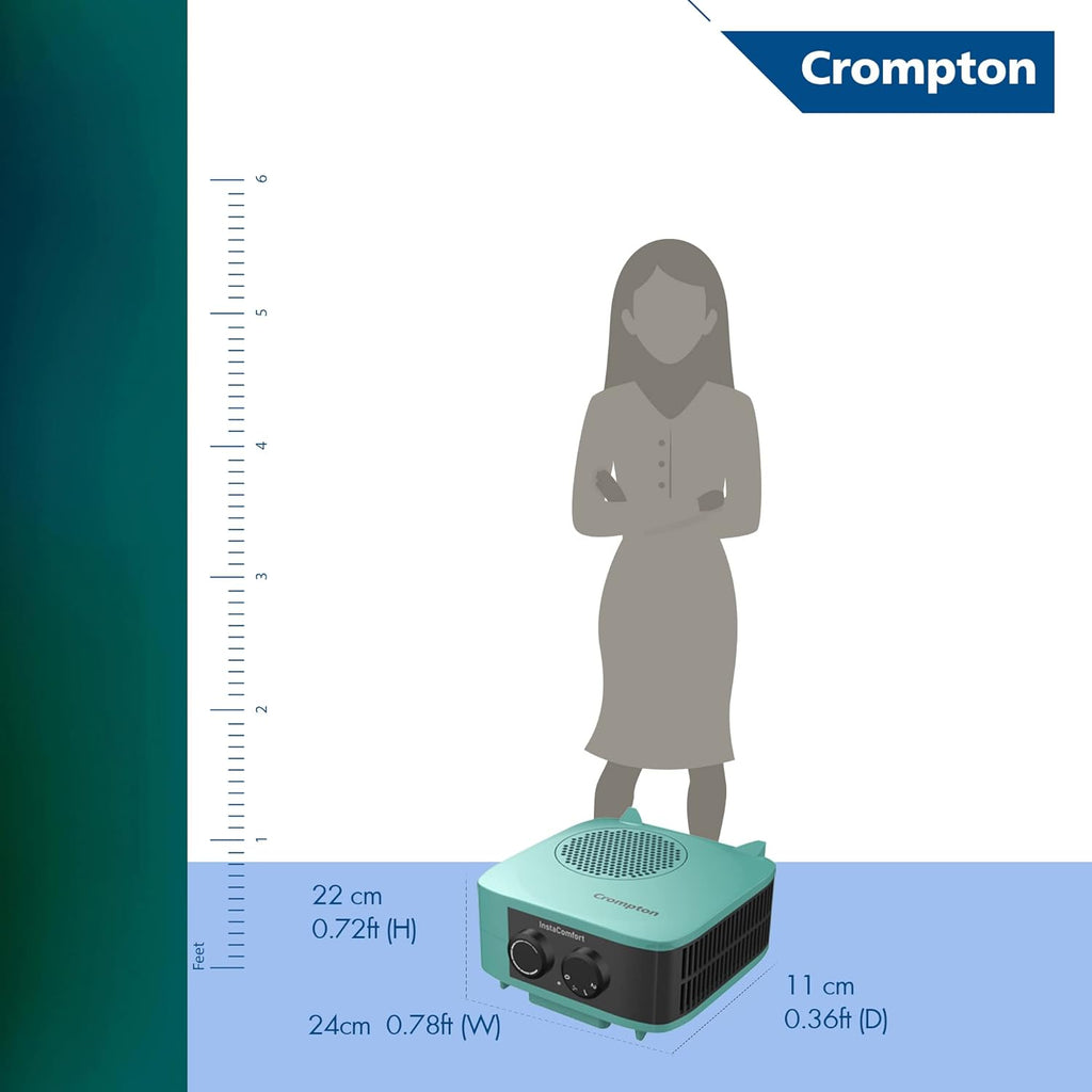Crompton Insta Comfort Heater 2000 Watts Heat Convector with Adjustable Thermostats, Hybrid Cyan, Standard
