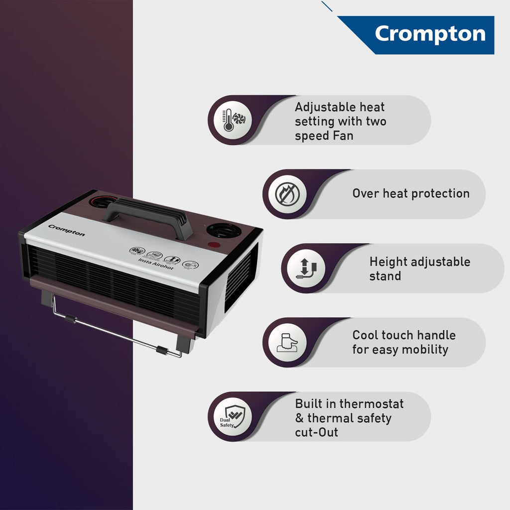 Crompton Insta Airohot 2000W Heat Convector Room Heater with Adjustable Thermostat, Overheat Protection & ISI Certification – Maroon