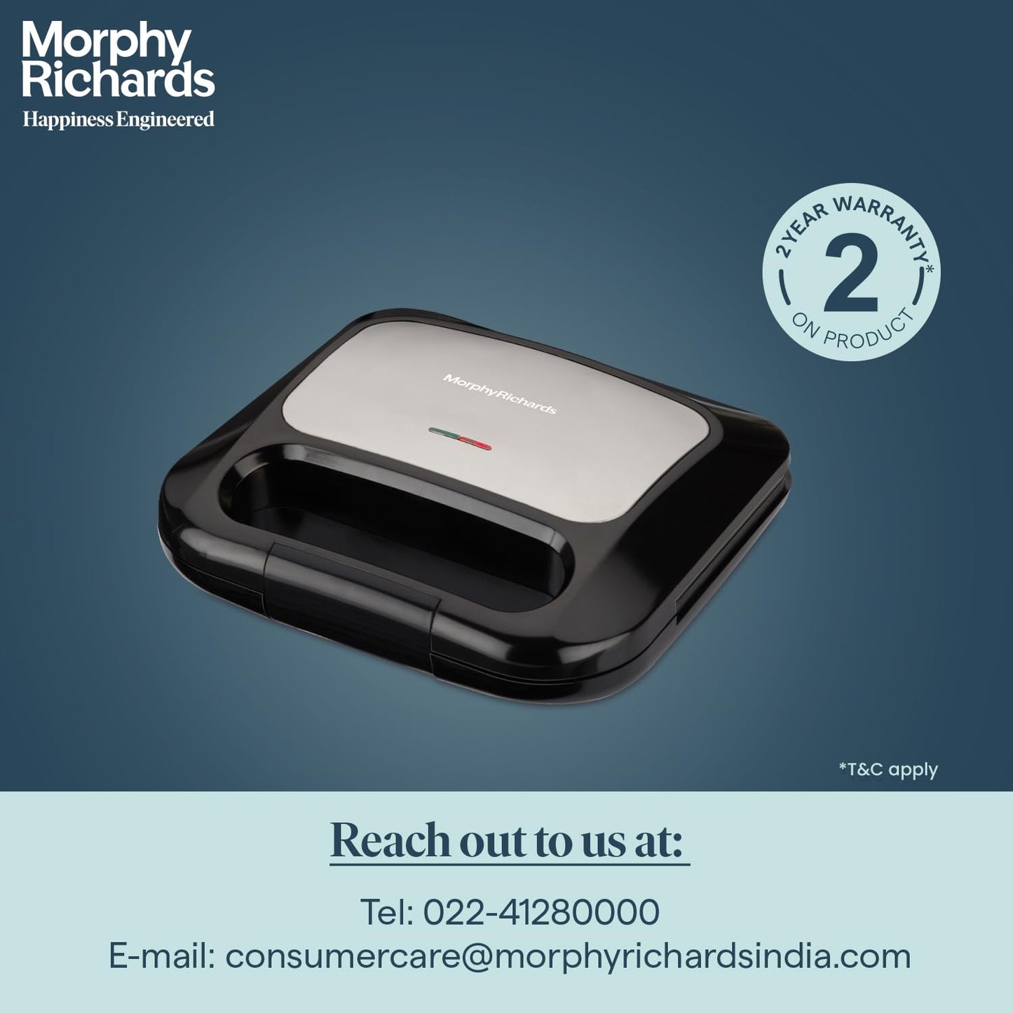 Morphy Richards Voyager Ultra 750W Sandwich Maker | Non-Stick Grill Plates, Cool Touch Handle, Compact Design | 2-Year Warranty