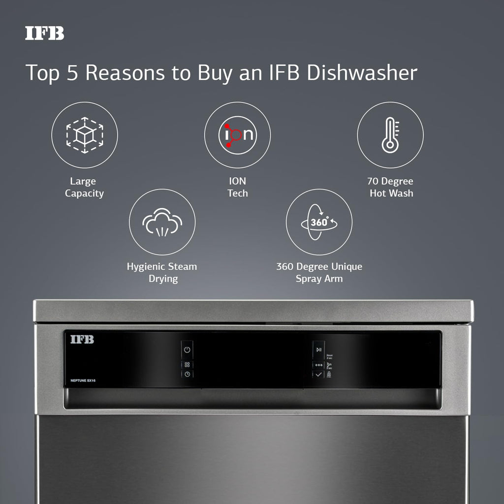 IFB Neptune SX16 16 Place Setting Dishwasher | Ion Tech | Auto Door Opening | 360° Spray Arms | 70°C Hot Wash