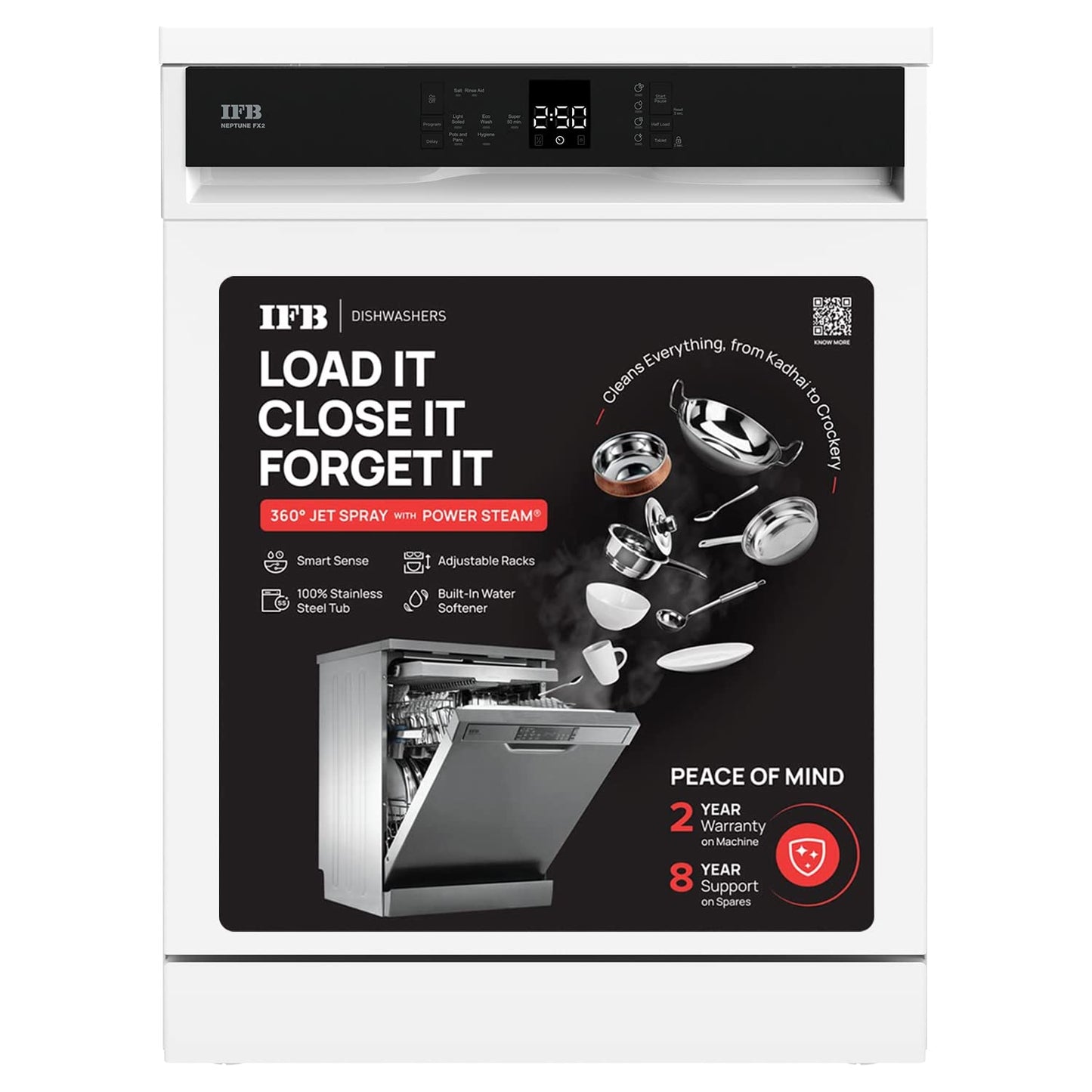 IFB Neptune FX2 14 Place Settings Hot water wash Free Standing Dishwasher (White, In Built Heater with Active Steam Drying) Open Box