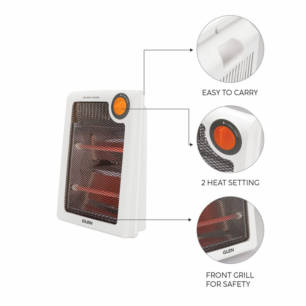 Glen HA7012QZ 800W/400W Electric Quartz Room Heater – Dual Heat Settings, Silent Operation, Portable Tower Heater for Indoor Use