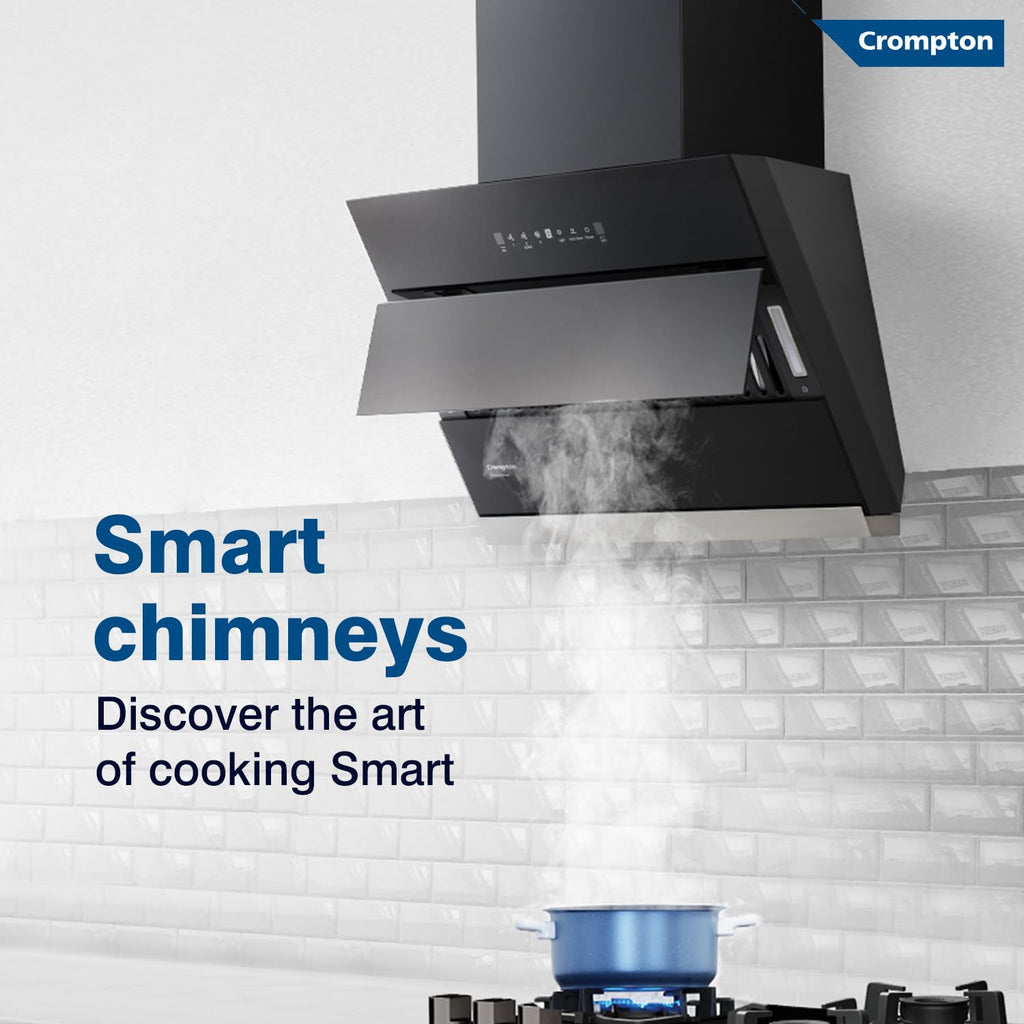 Crompton CMH - CHD-SSI60FLE-MBL SensoSmart Inclined 60cm Filter less Auto Clean Wall Mounted Chimney Black