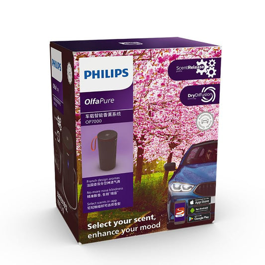Philips OlfaPure 7100 Smart Car Air Freshener – App-Controlled Aroma Diffuser with 10 French-Designed Fragrances, Dry-Air Diffusion, Multi-Cartridge System (Black)