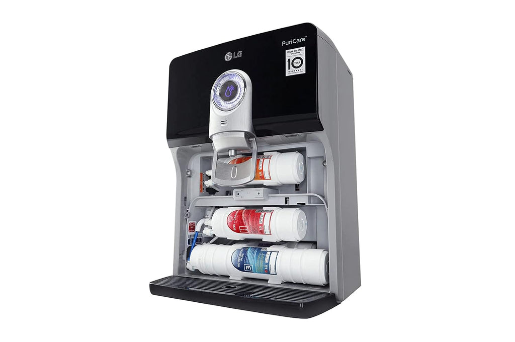 LG WW184EPB 8L RO+UV+UF+Mineral Booster Water Purifier with Stainless Steel Tank, Smart Display, Wall Mount & Countertop Installation (Black)