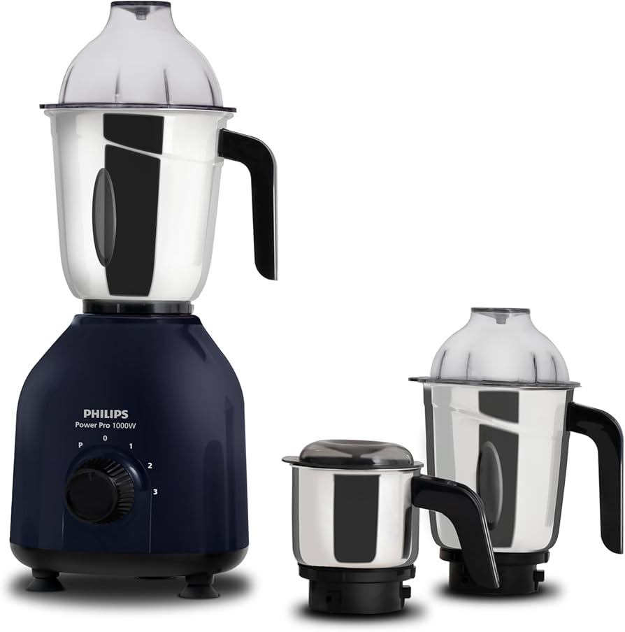 Philips HL7713/01 1000W PowerPro Mixer Grinder with 3 Leak-Proof Stainless Steel Jars – Azure Blue