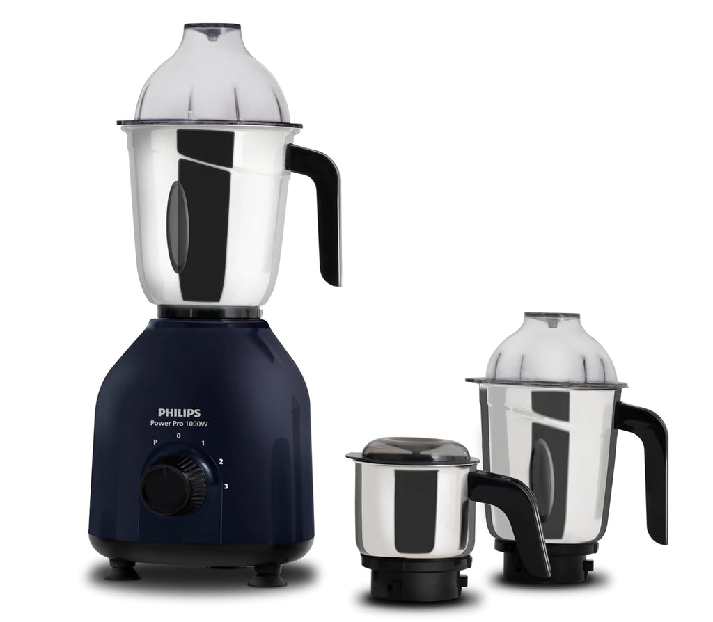 Philips HL7713/01 1000W PowerPro Mixer Grinder with 3 Leak-Proof Stainless Steel Jars – Azure Blue