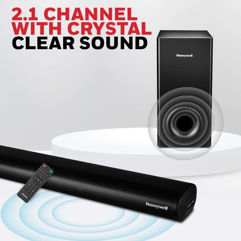 Honeywell Trueno U3000 160W 2.1 Channel Soundbar with Wired Subwoofer, HDMI ARC, Optical, Bluetooth & Remote – Black