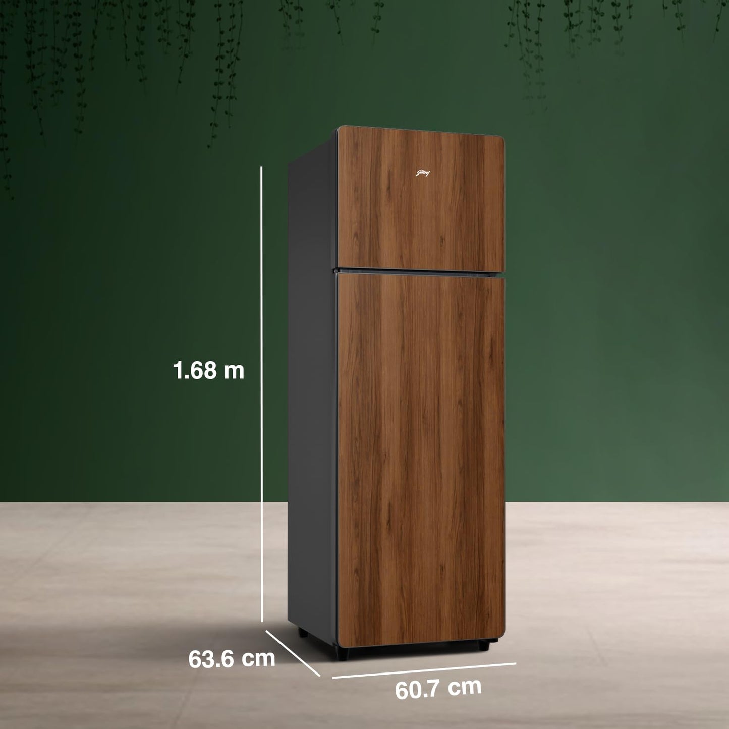 Godrej  RT EONVOGUE 310B RI WT WD 272 L 2 Star Wood Finish, 30 Days Farm Freshness, Frost Free Inverter Double Door Refrigerator ( Walnut Wood)