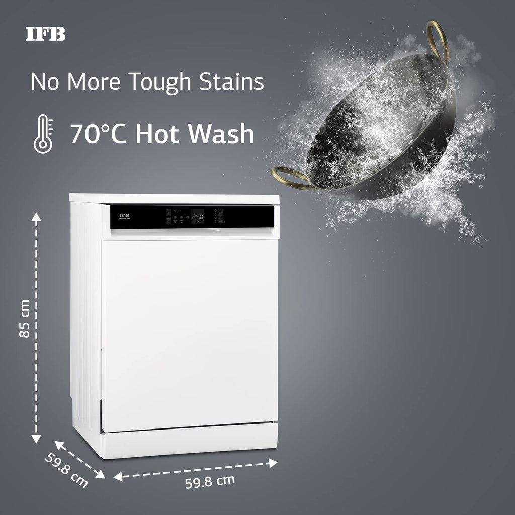 IFB Neptune FX2 14 Place Settings Hot water wash Free Standing Dishwasher (White, In Built Heater with Active Steam Drying) Open Box