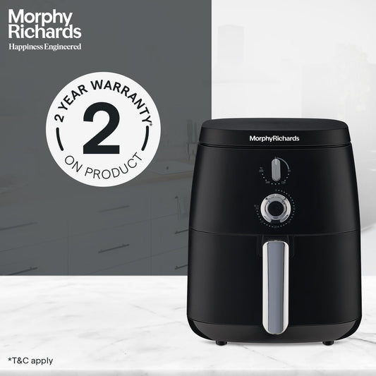 Morphy Richards 5 Litre Classic Air Fryer|Easy Knob Control| Adjustable Time & Temperature Control| Voltage Fluctuation Protection| Non-stick Coated Basket & Accessories| 2-Yr Warranty by Brand| Black