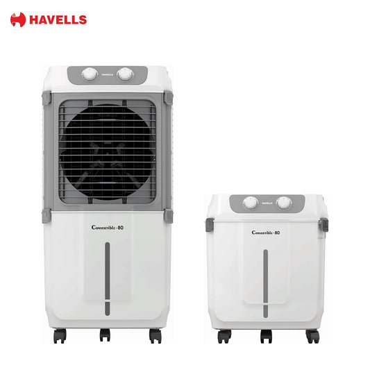 Havells 2-in-1 Convertible 80 L Desert Air Cooler for room| Dual functionality & easy storing| Can be used as side table| 5 Leaf Metal Blade Fan| Powerful Air-Delivery| Bacteria shield honeycomb pads GHRACCCE185