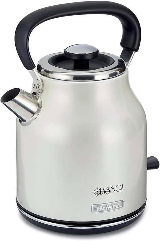 Ariete 2864 Classica Electric Kettle 1.7 L | 2000W | Pearl Finish Stainless Steel | Auto Shut-Off | Vintage Design | 1 Year Warranty