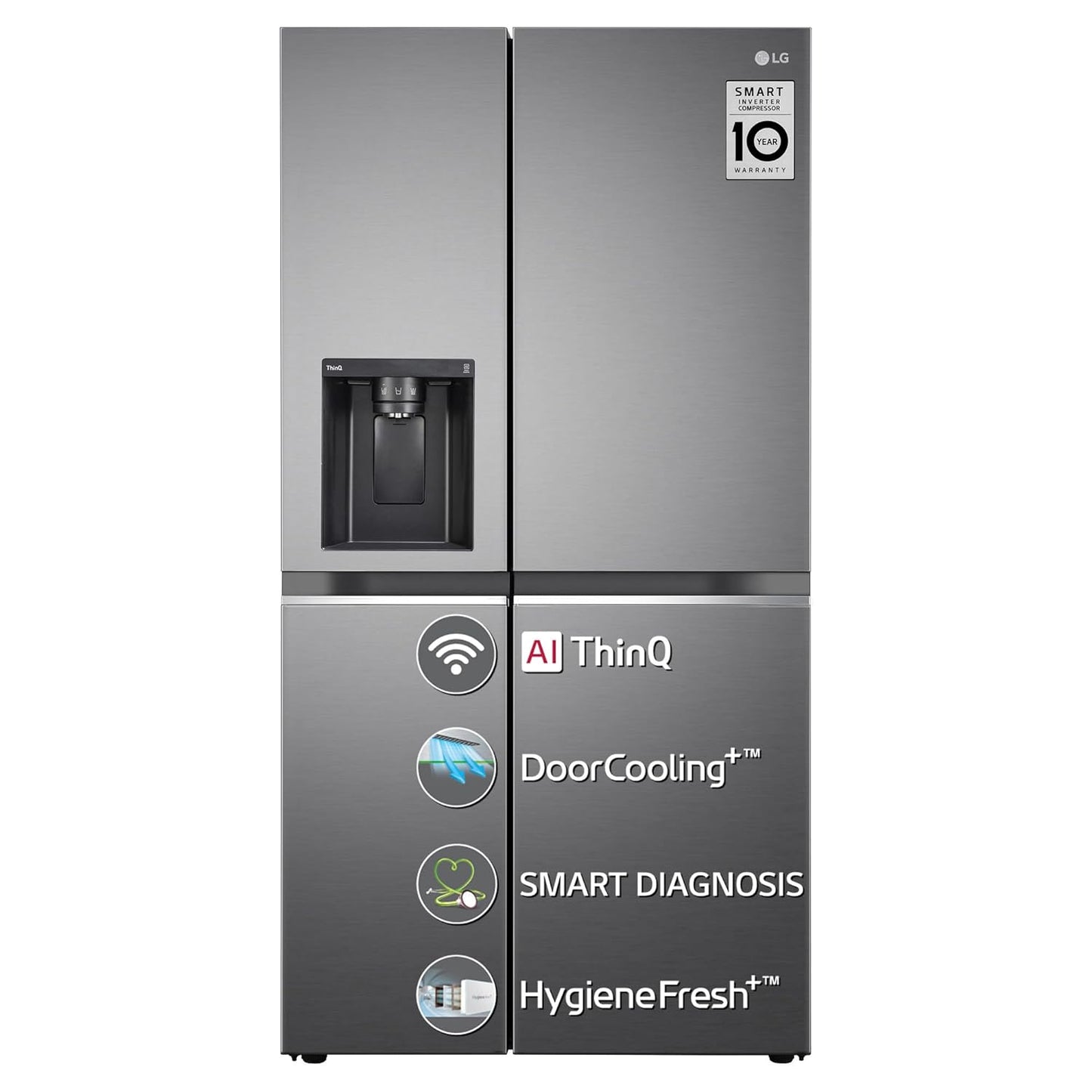 LG GL-L257CPZ3 635 L Side-by-Side Refrigerator (Shiny Steel) | Inverter Compressor, DoorCooling+, AI ThinQ Wi-Fi, Water & Ice Dispenser, Hygiene Fresh+