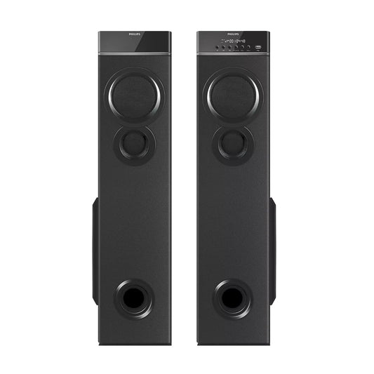 Philips Audio SPA9085 2.0CH 100W Multimedia Tower Speakers with Wireless Microphone,Multi-Connectivity Option with Supporting USB, AUX, FM,Mic & Thumping Bass with Karaoke(Black)