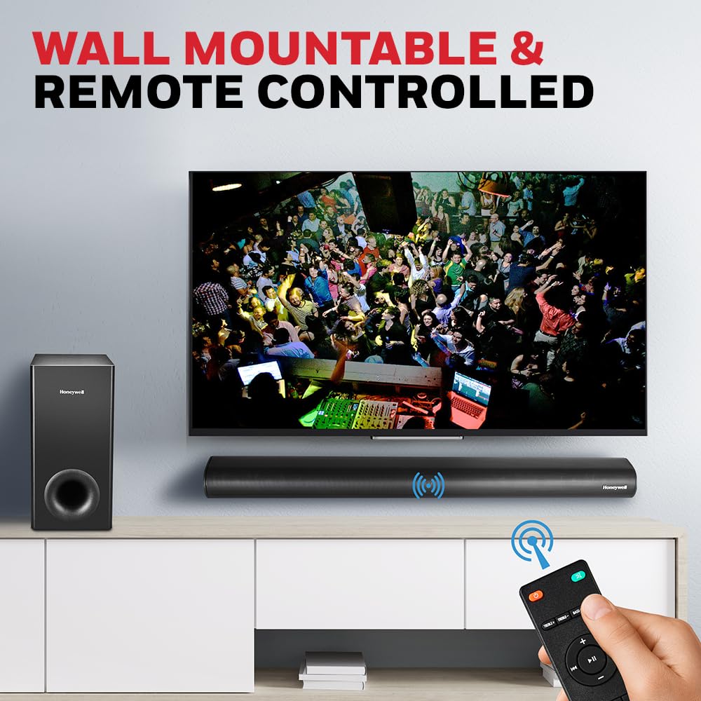 Honeywell Trueno U3000 160W 2.1 Channel Soundbar with Wired Subwoofer, HDMI ARC, Optical, Bluetooth & Remote – Black